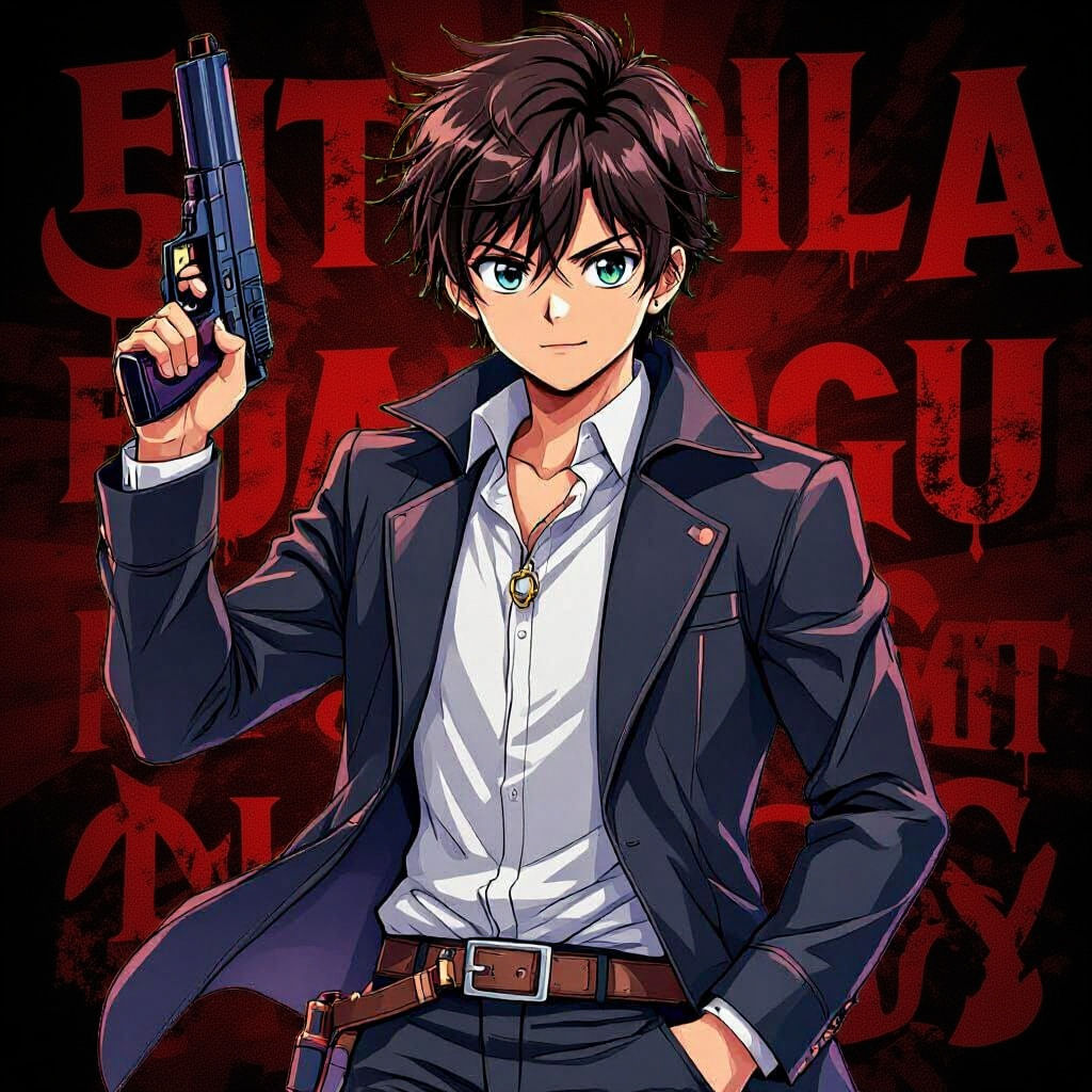 Anime Boy Posing with Toy Guns