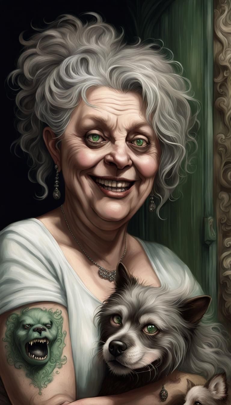 Tim Burton-Inspired Woman with Lion Tattoos