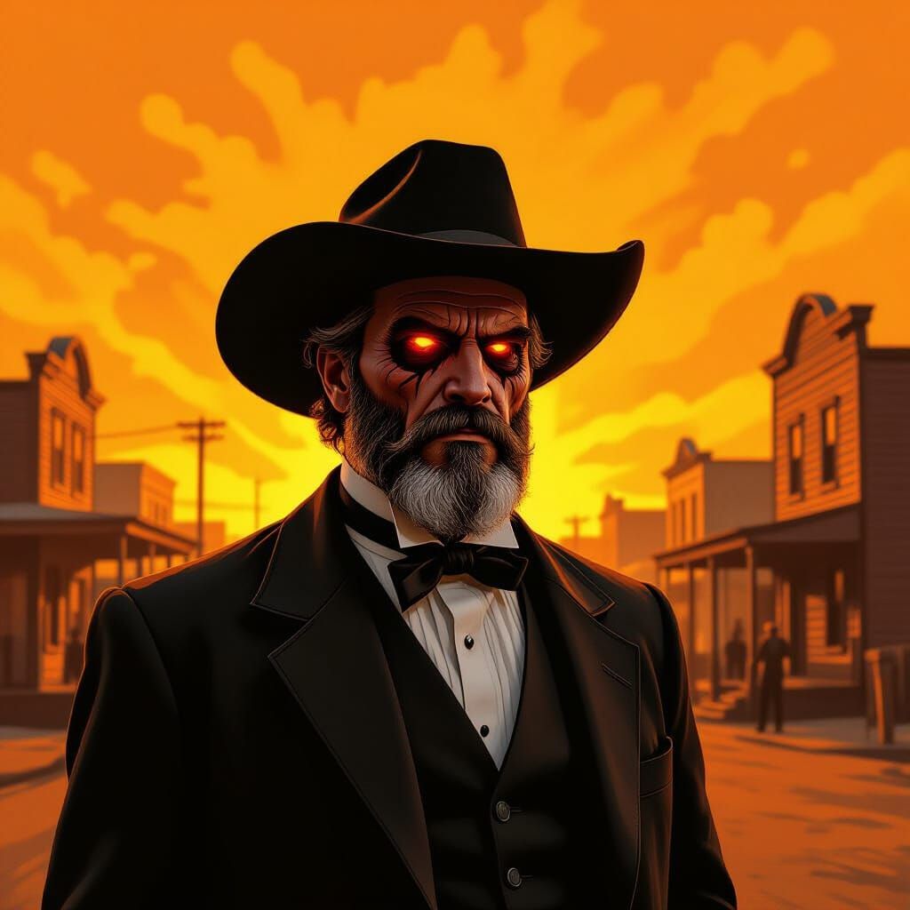 Hellfire Preacher in Frontier Town Oil Painting Style