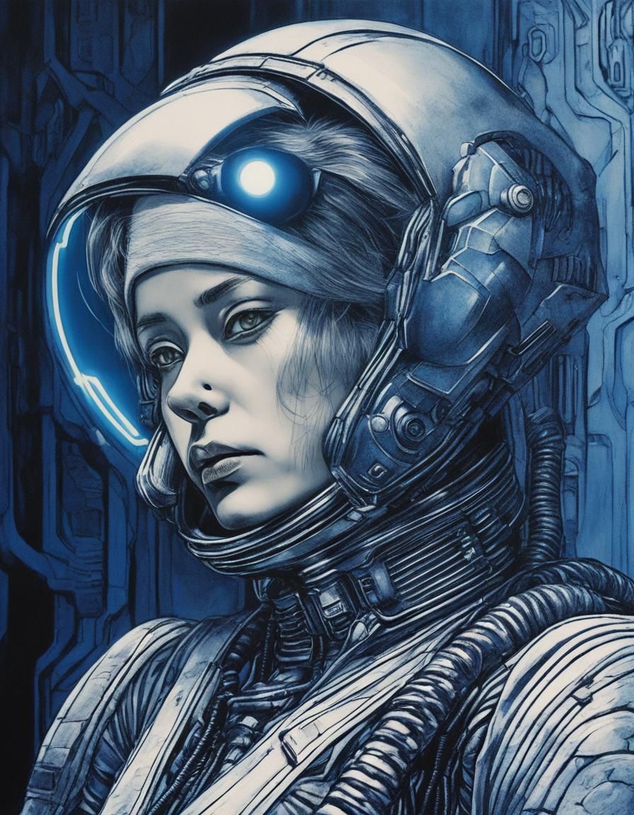 Retro Anime Astronaut in HR Giger Style