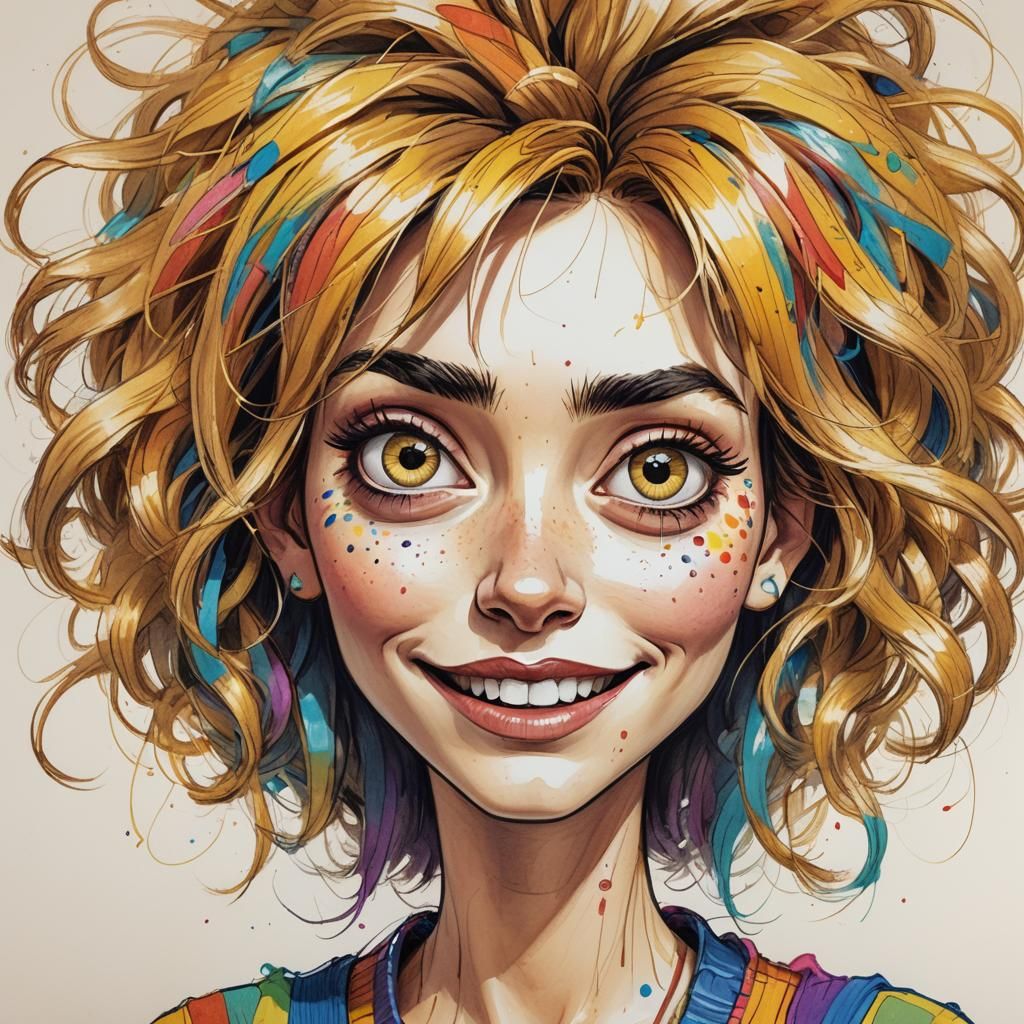 Pixar-Style Caricature Drawing of Woman with Exaggerated Fea...