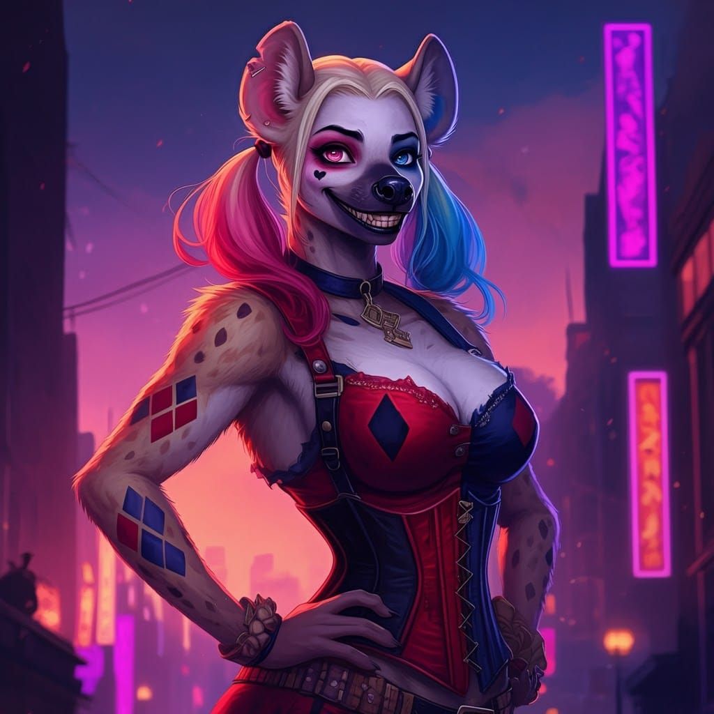 Harley Quinn as an anthropomorphic hyena.