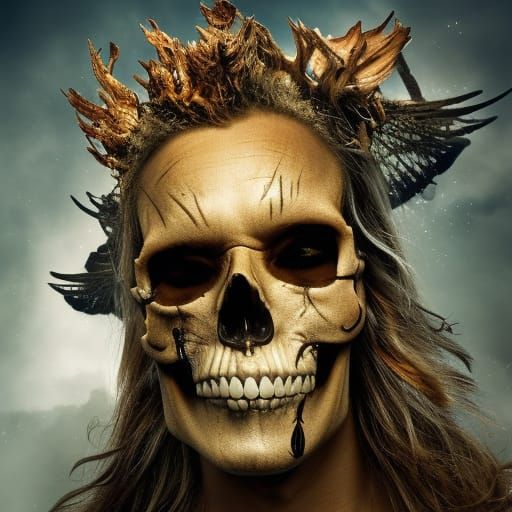 Terrifying Winged Skull Warrior in Fantasy Forest