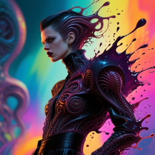 Avant-Garde Fashion Rebel Figure in Dynamic Splash Art