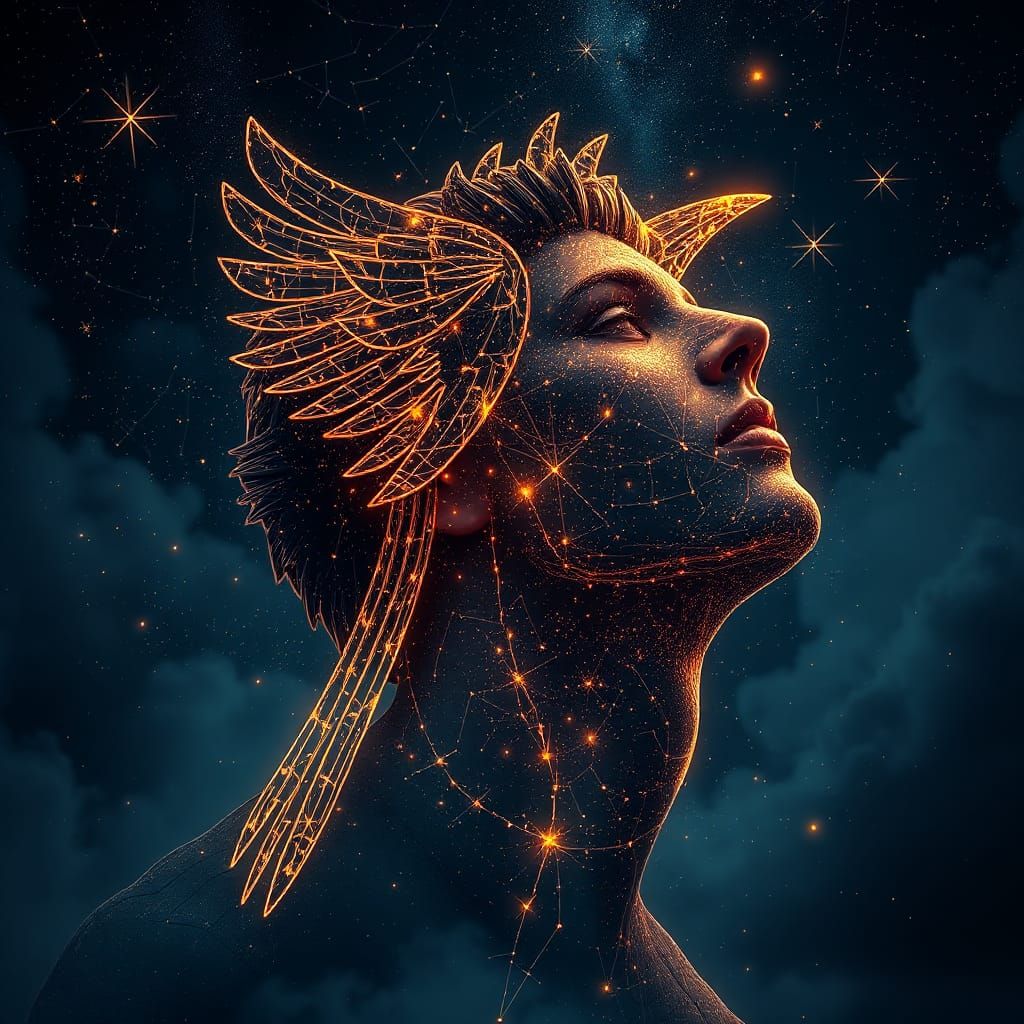 Bird Constellation Portrait in Night Sky