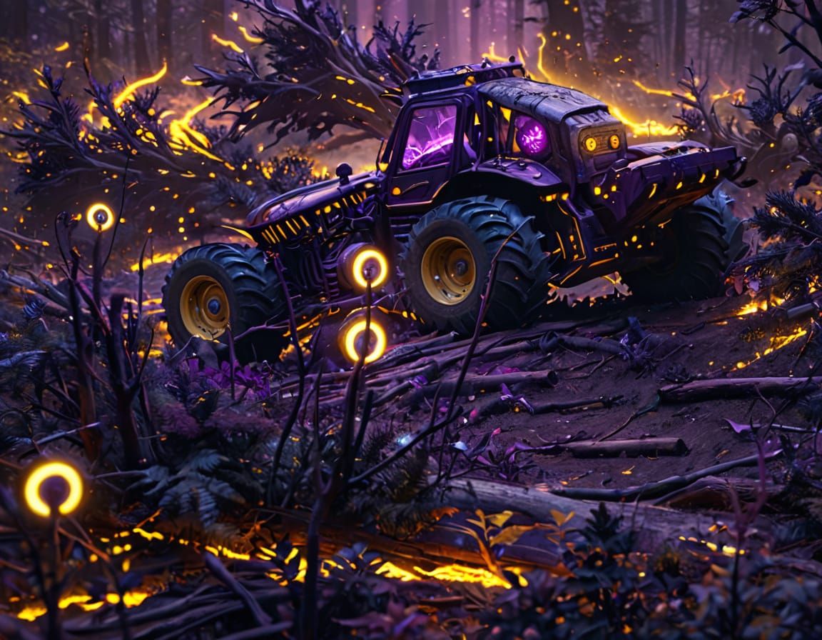 Mystical Forest Log Skidder in Dark Fantasy Style