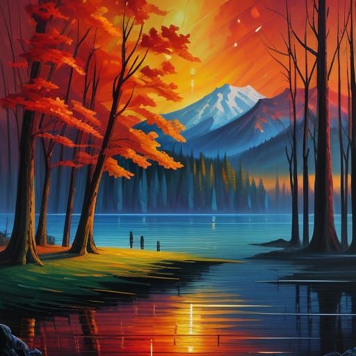 Vibrant Pacific Northwest Woodscape in Pop Art Style