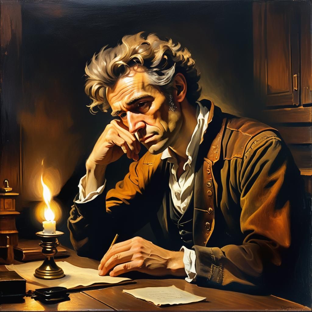 Søren Kierkegaard Portrait in Mid-Century Oil Painting