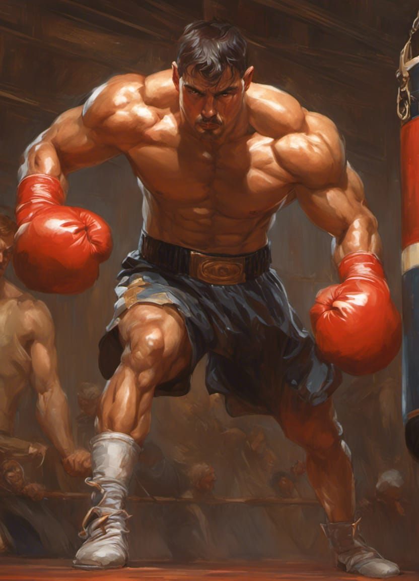 Focused Boxer Training: Detailed Digital Art Portrait