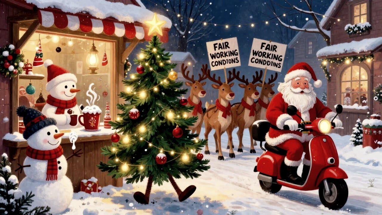 Christmas Tree Shops for Decorations While Snowmen Protest