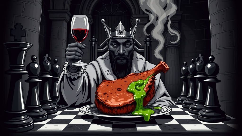 A Mournful Staunton King Savoring Fried Liver at a Chess Pla...