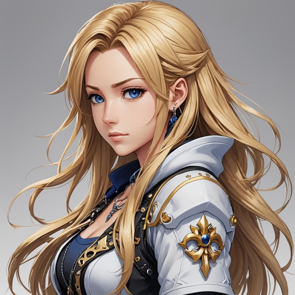 Anime Style Portrait of a Golden-Haired Woman