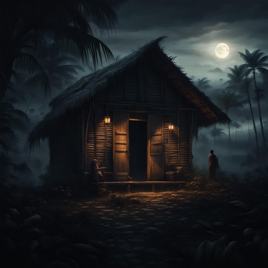 Tropical Hut at Night: A Digital Matte Painting