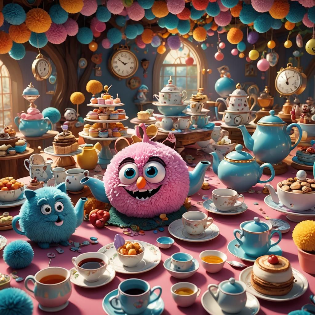 Googly-Eyed Pom Pom's Alice Tea Party in 3D