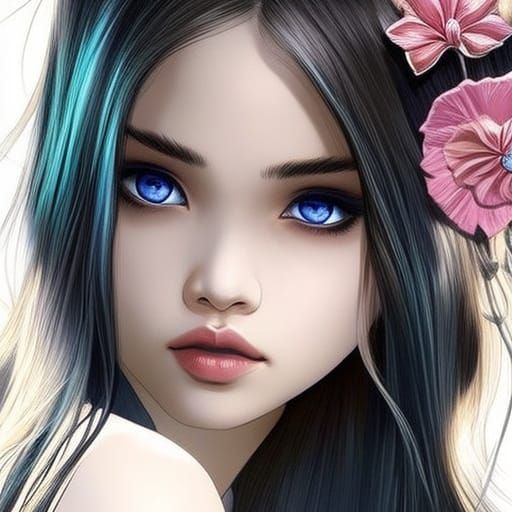 Beautiful Blue-Eyed Japanese Princess Hyperrealistic Portrai...