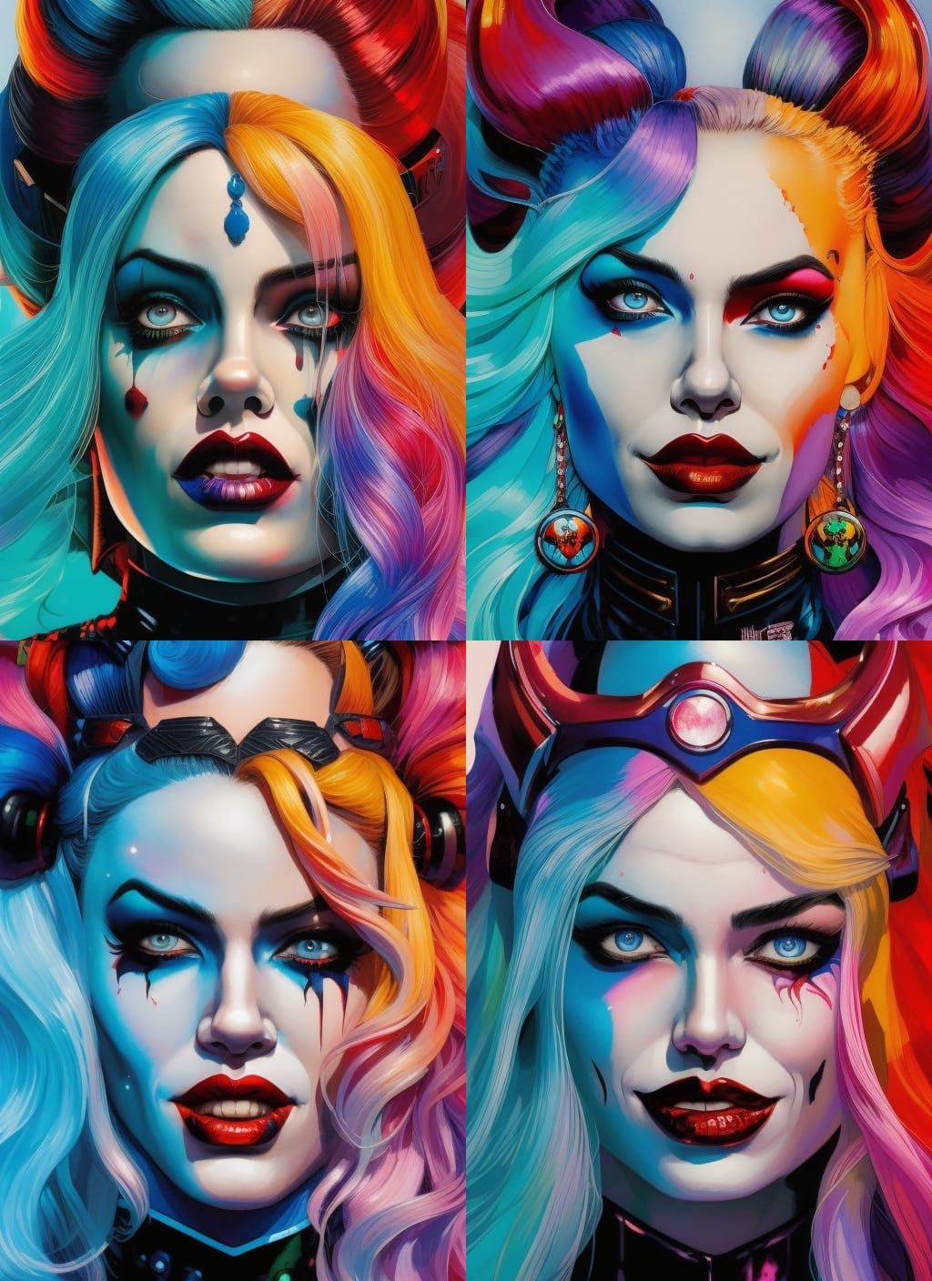 Harley Quinn Colorful Smoke Portrait in Acrylic Watercolor