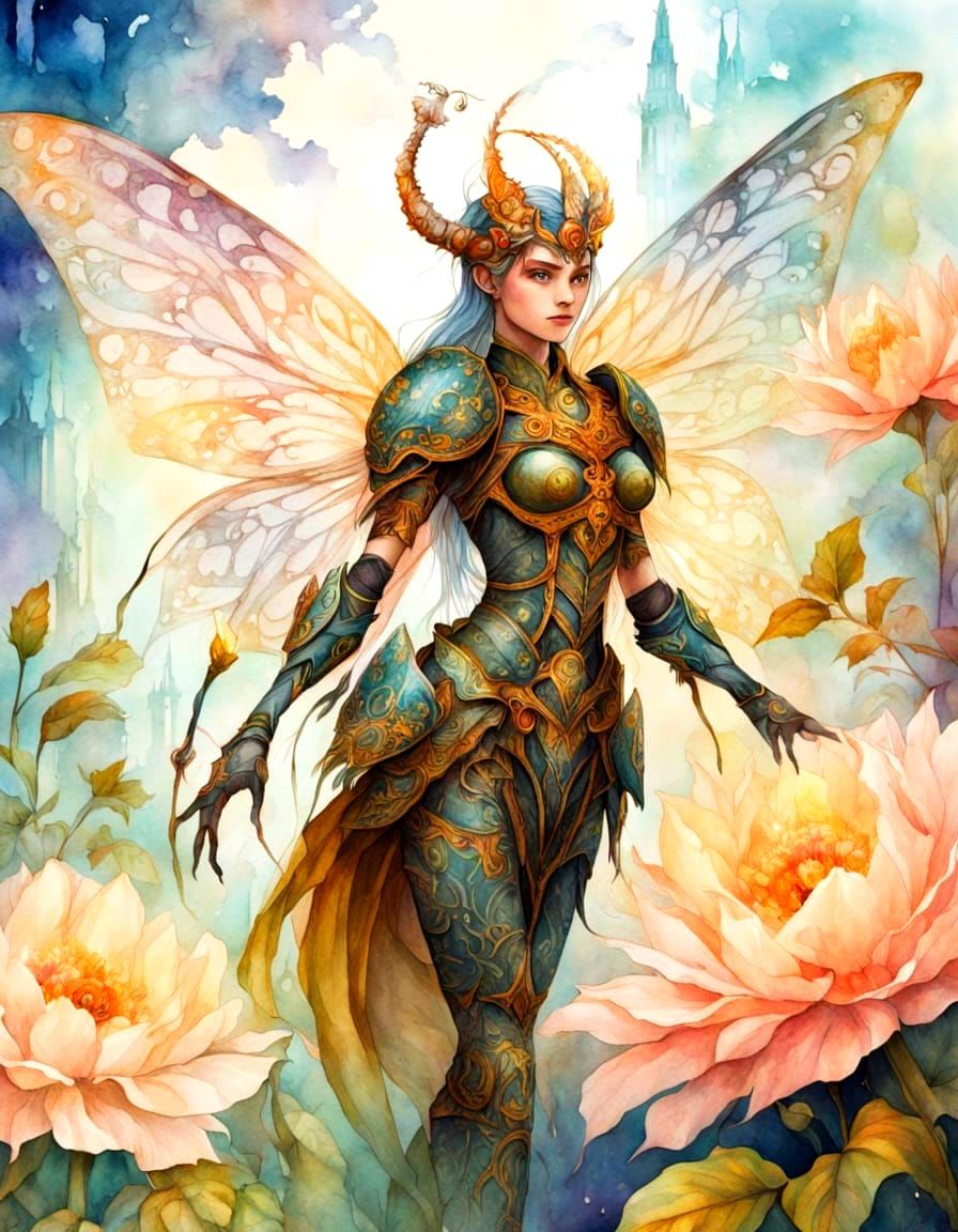 Fantasy Insectoid Woman Portrait in Dreamy Manga Style