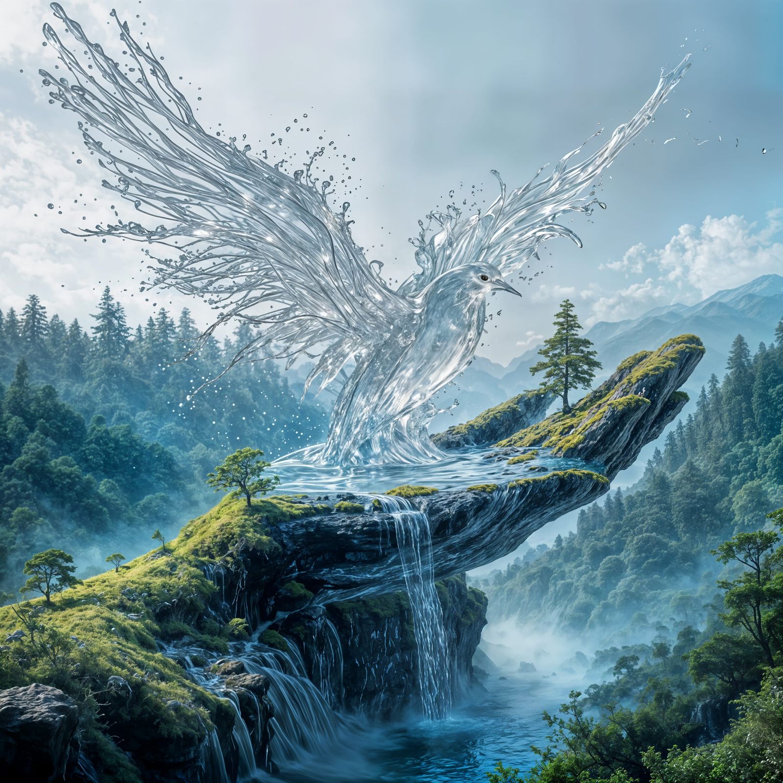 Water Bird Formed From Splashes In Surreal Landscape