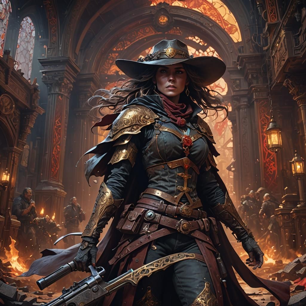 Hyperdetailed Gunslinger in Dark Fantasy Style