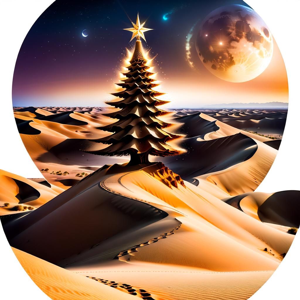 Sand Christmas Tree in Desert Landscape