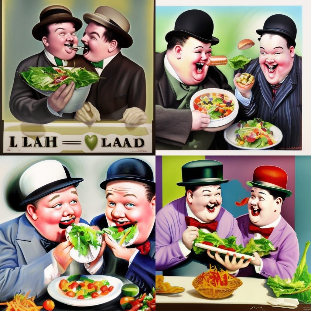 Laurel and Hardy Enjoying Salad: Hyperrealistic Art