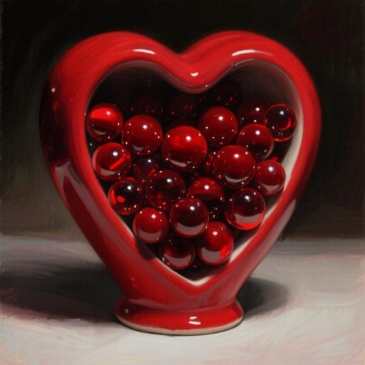 Heart Vase Overflowing With Red Marbles