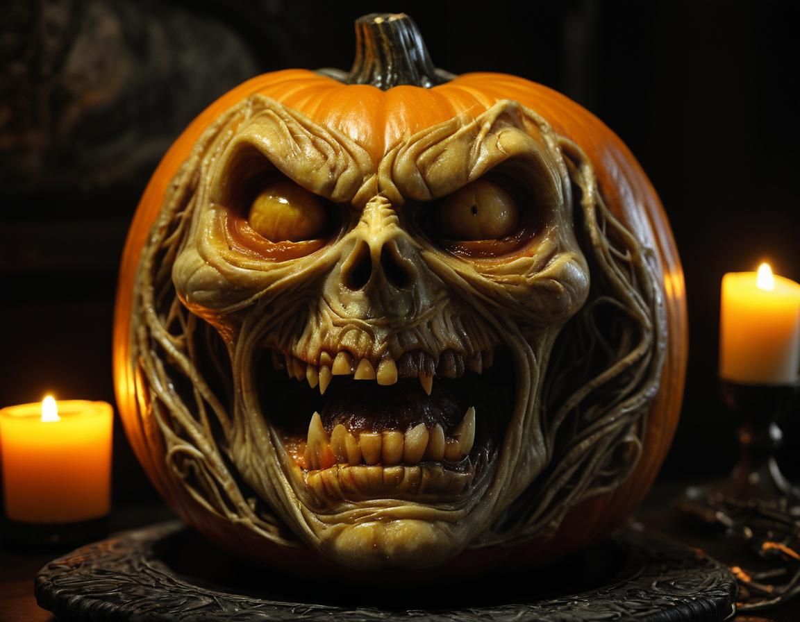 Vampire Pumpkin Sculpture in Romantic Gothic Style