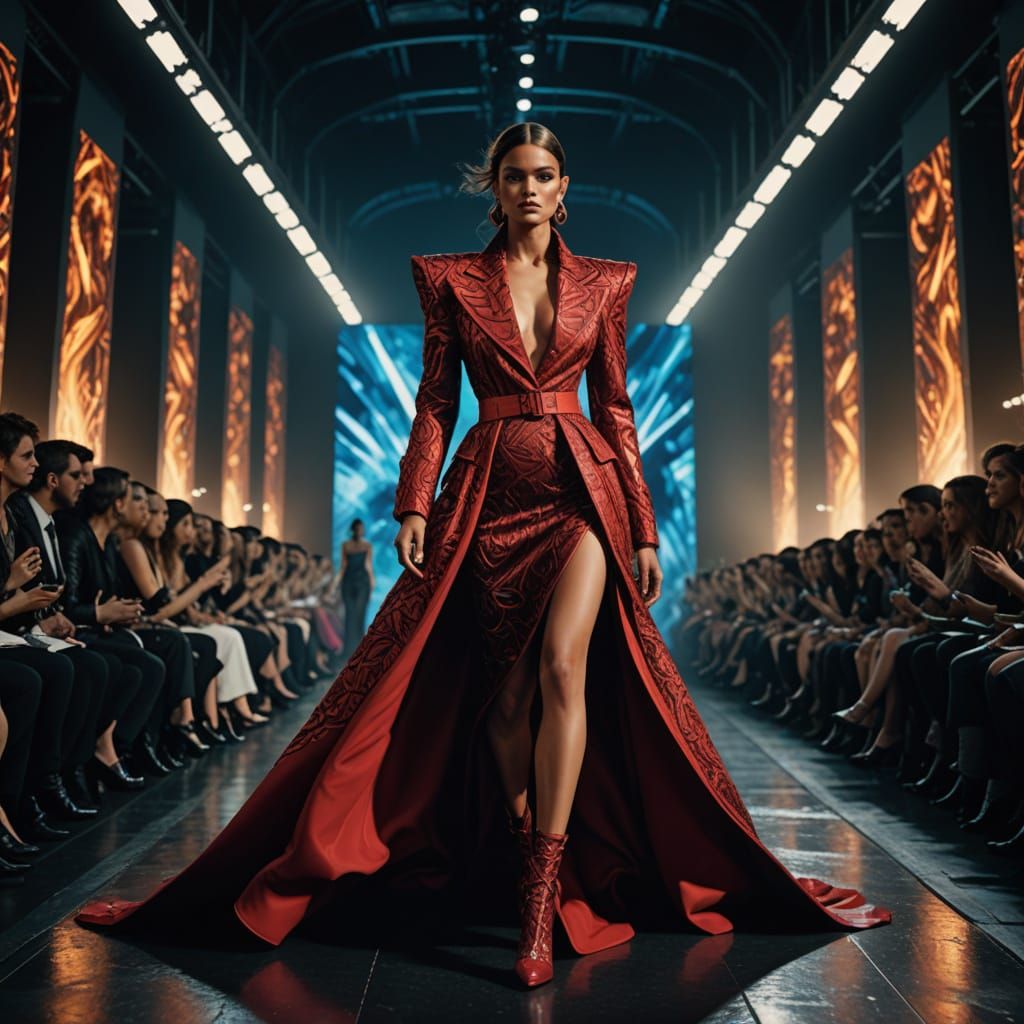 Confident Runway Model in Avant-Garde Glamour