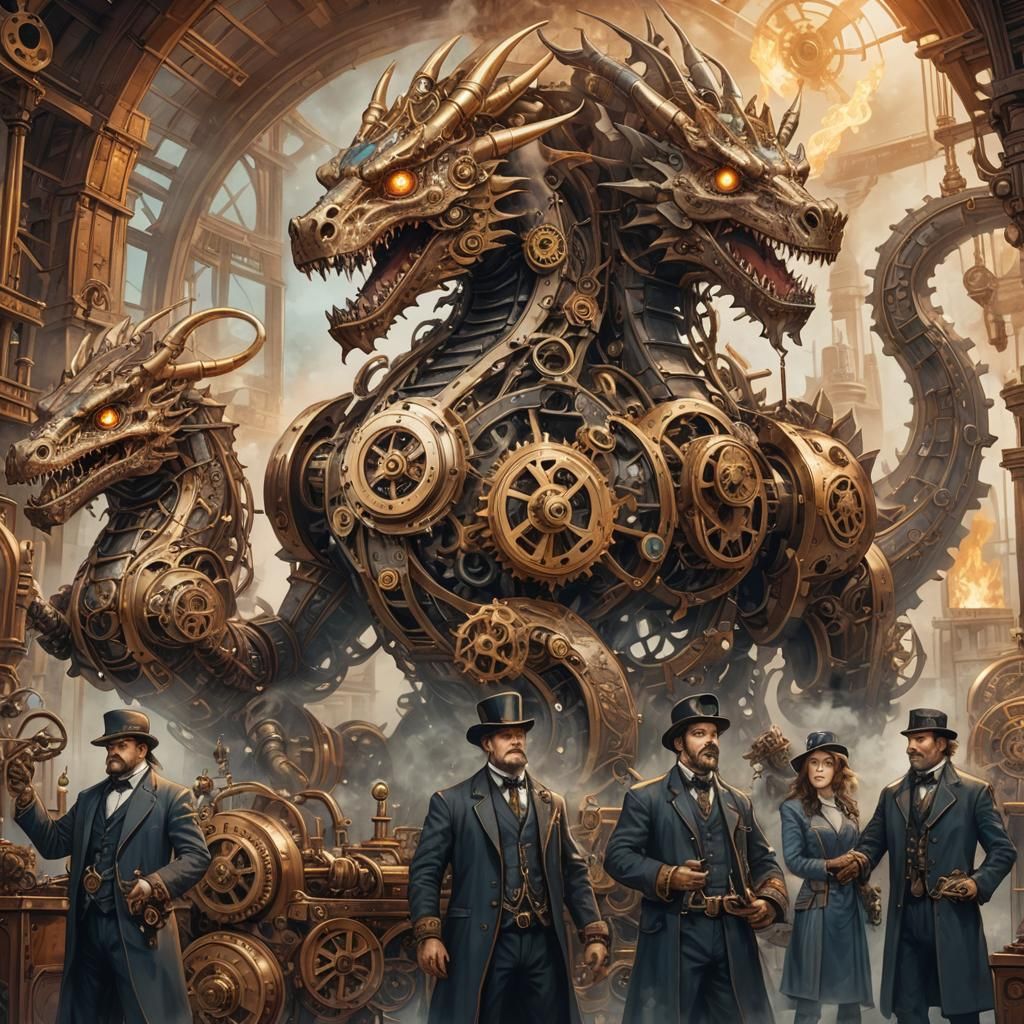 Steampunk Dragon Erupts Fire and Ice