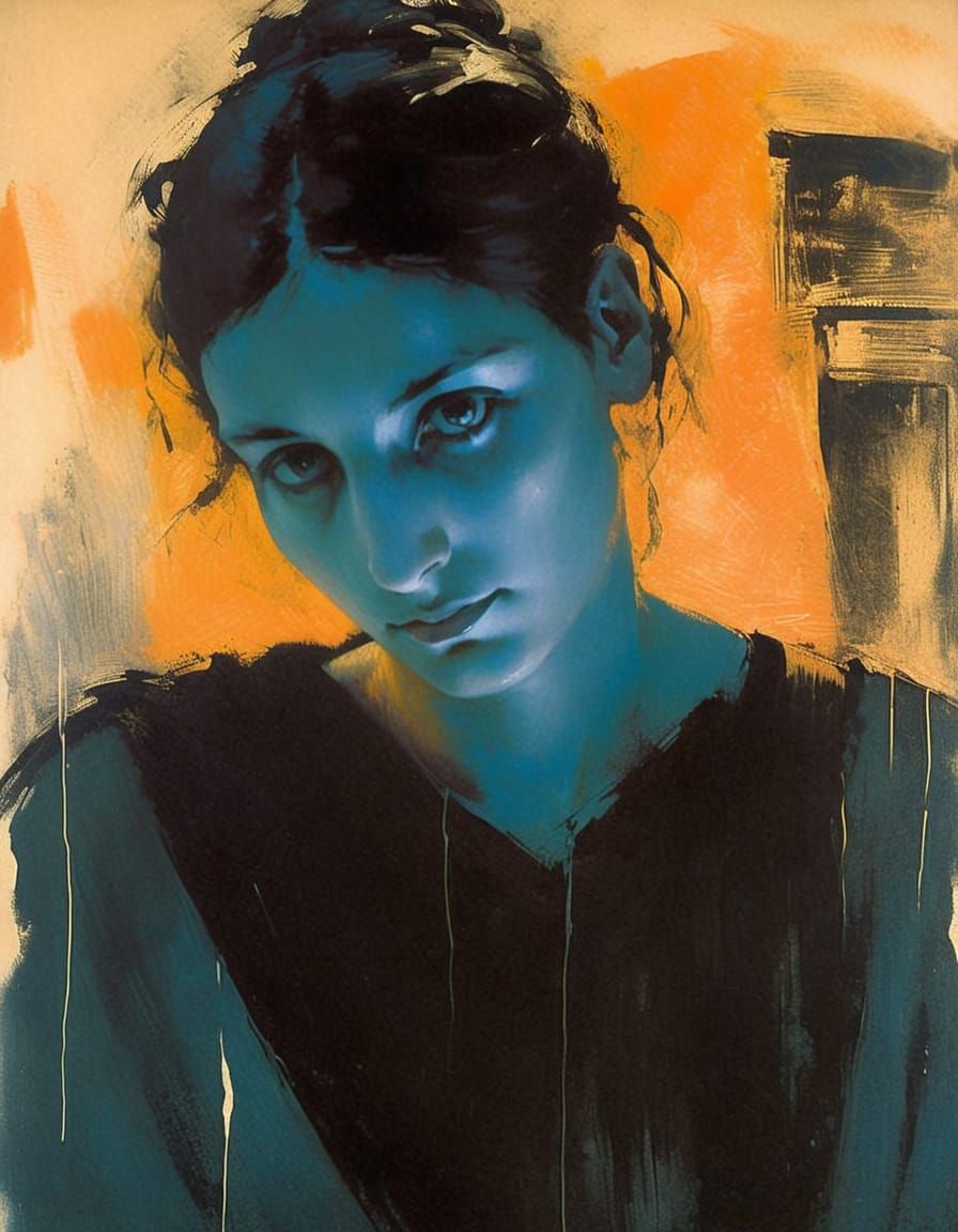 Elegant Goth Girl Portrait in Impasto Style