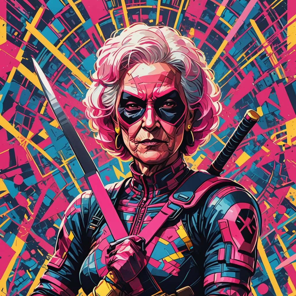Deadpool Granny Superhero Portrait in Pop Art Style