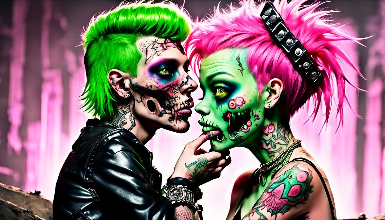 Archangel Michael Kissing a Punk Zombie-Princess