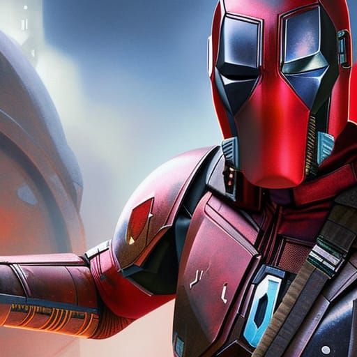 Mandalorian Deadpool Heart Hands, Detailed Matte Painting