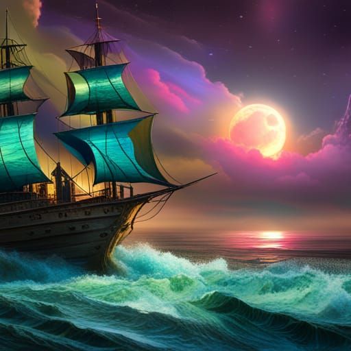 Ghost Ship Adrift on Stormy Seas