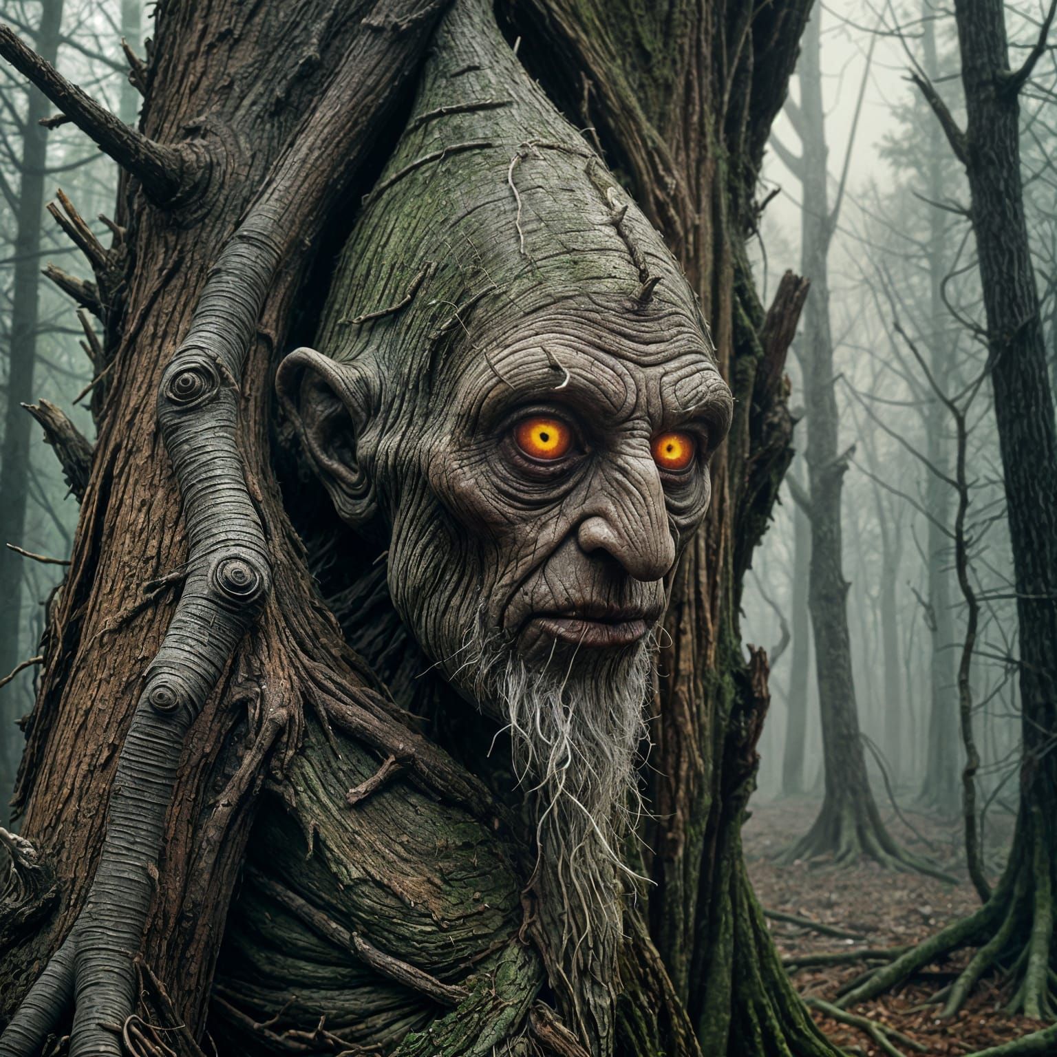 Terrifying Forest Gnome in Dark Surrealism Style