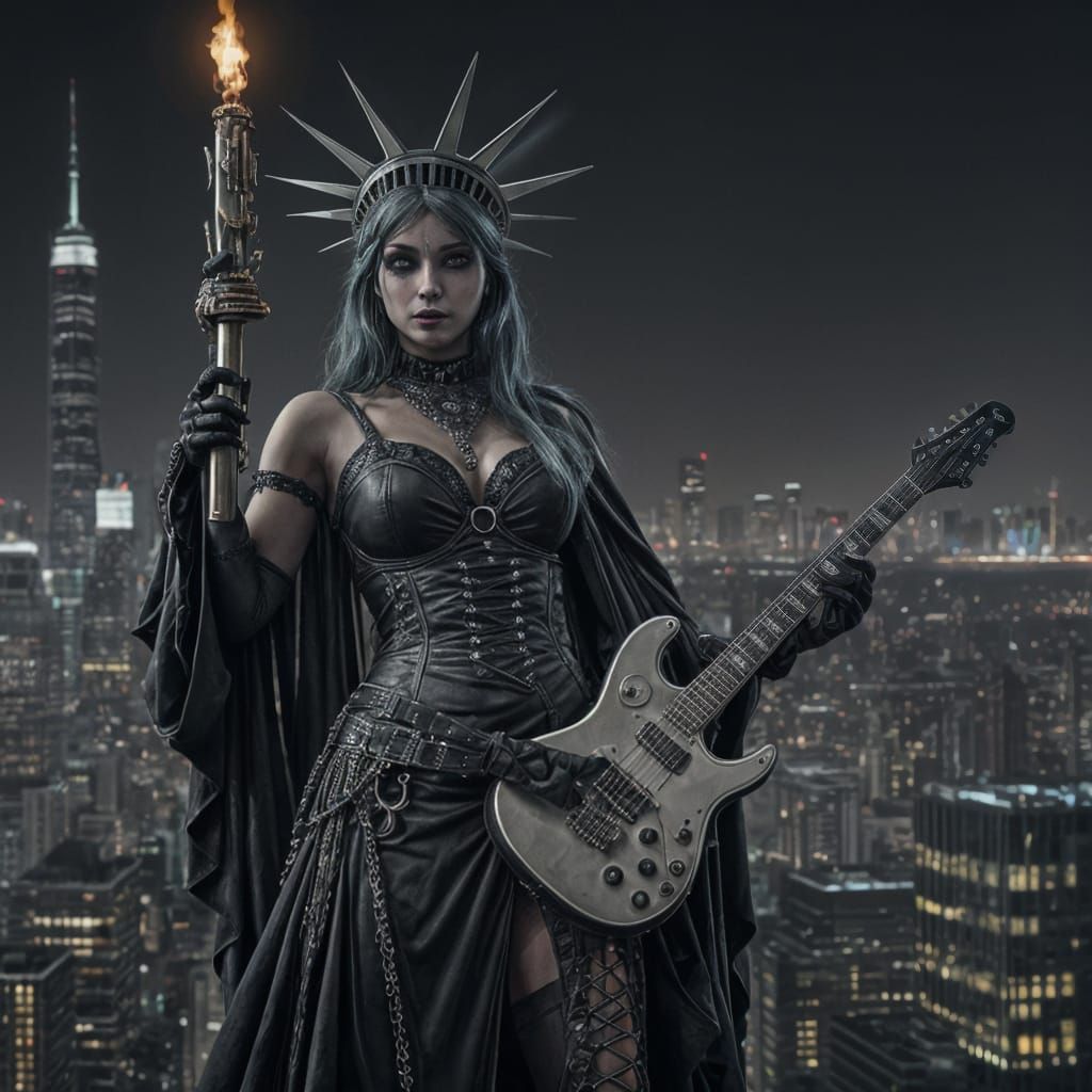 Lady Liberty Rocks New York in Goth Style