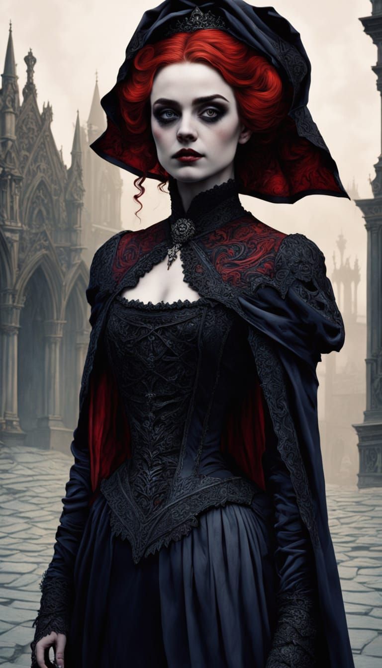 Gothic Vampire in Ruined Cathedral