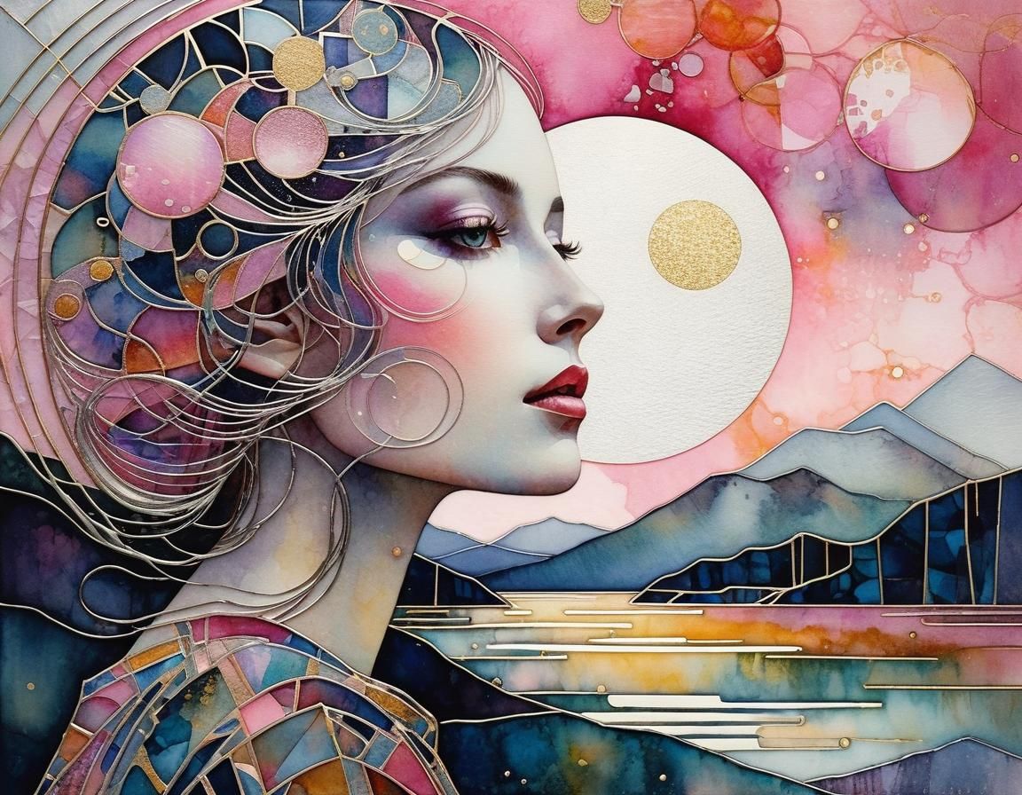 Klimt-Inspired Sun Chasing with Geometric Shapes