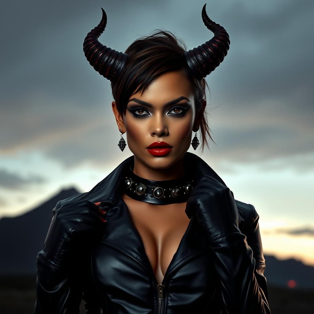 Tyra Banks as Cyberpunk Demoness in Photorealistic Style