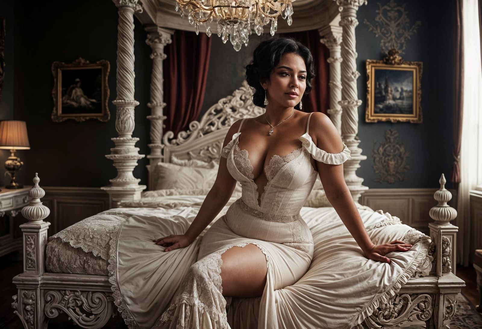 Elegant Latina Woman in Victorian Room Portrait