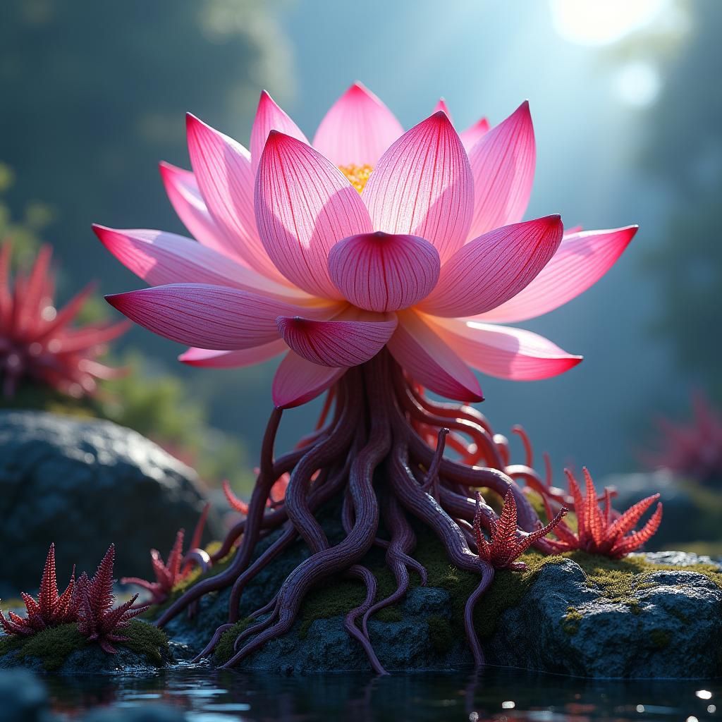 Glowing Rock Lotus in Fantasy Concept Art Style