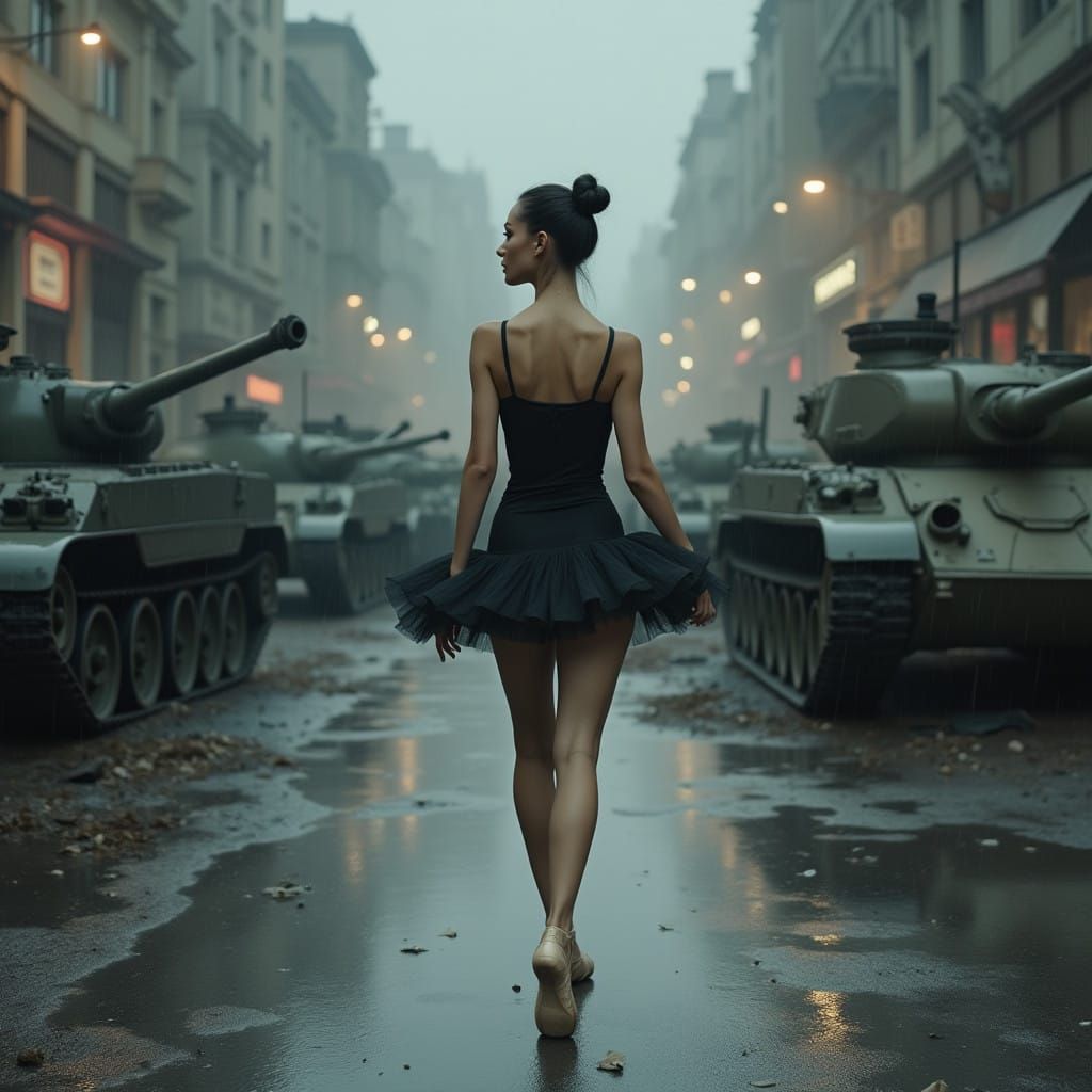 War-Torn City Ballerina in Elegant Repose