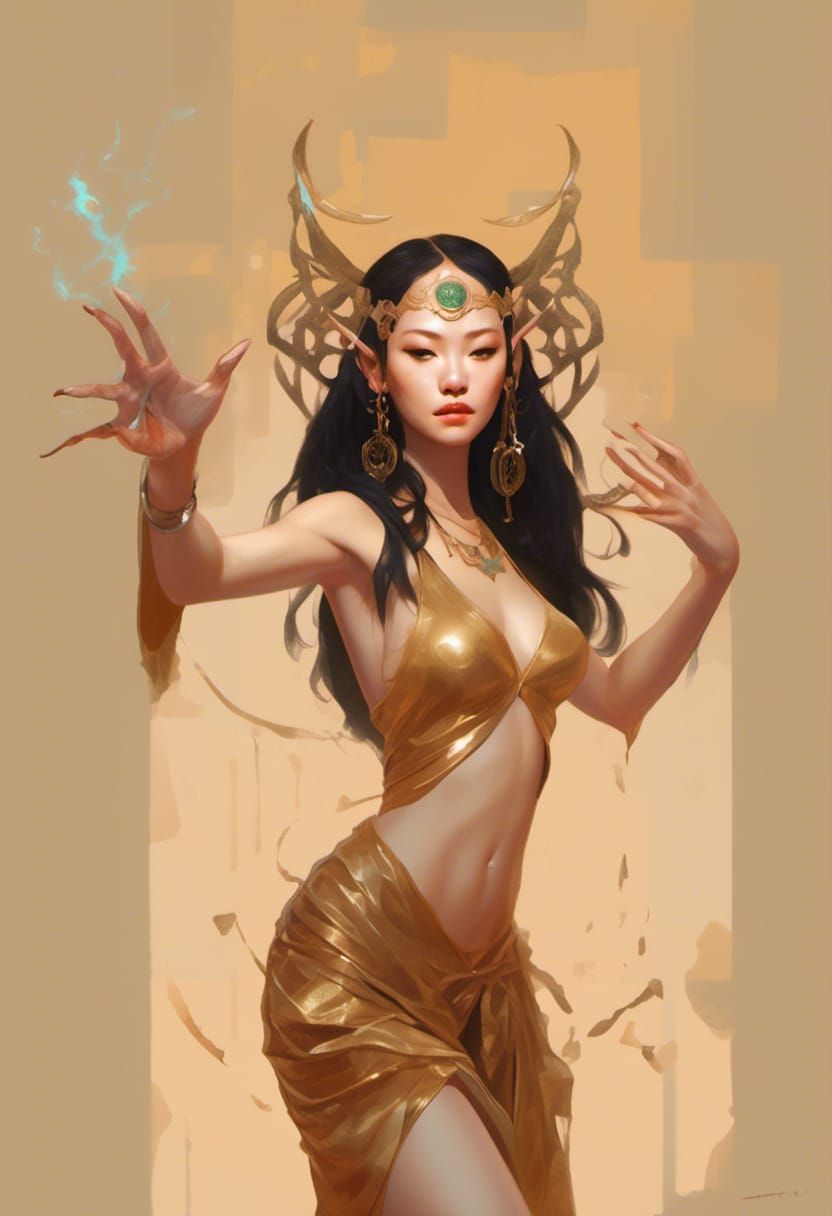 Cyber Shamanic Witch Casting Spell: Digital Art