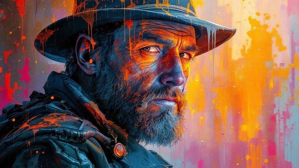 Gritty, High-Contrast Portrait in Encaustic Art Style