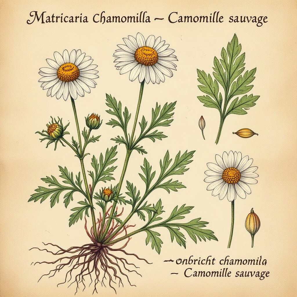Chamomile Plant: Antique Herbarium Botanical Illustration