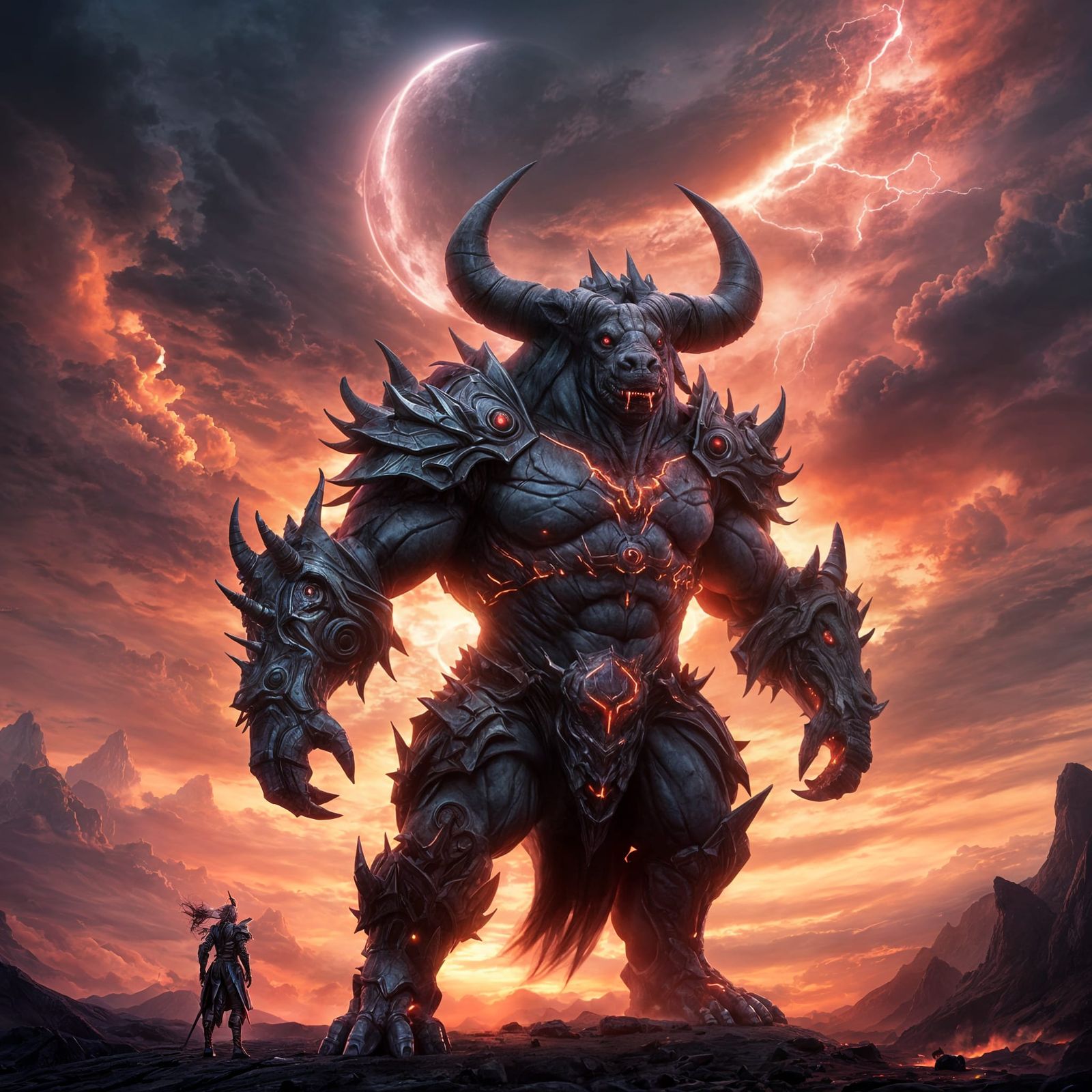 Humanoid Rhino God with Crackling Electricity