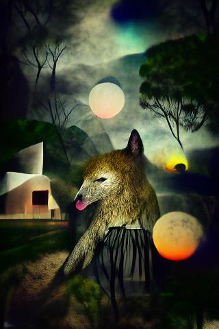 Sacred and Wild Wolf in Retro Tonalism Style