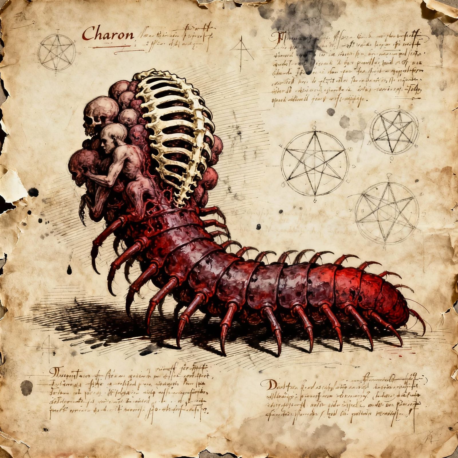 Charon Abomination Sketch on Ancient Bestiary Page