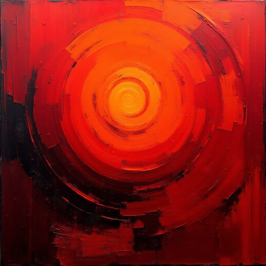 Vibrant Red-Orange Abstract Painting with Expressive Brushst...