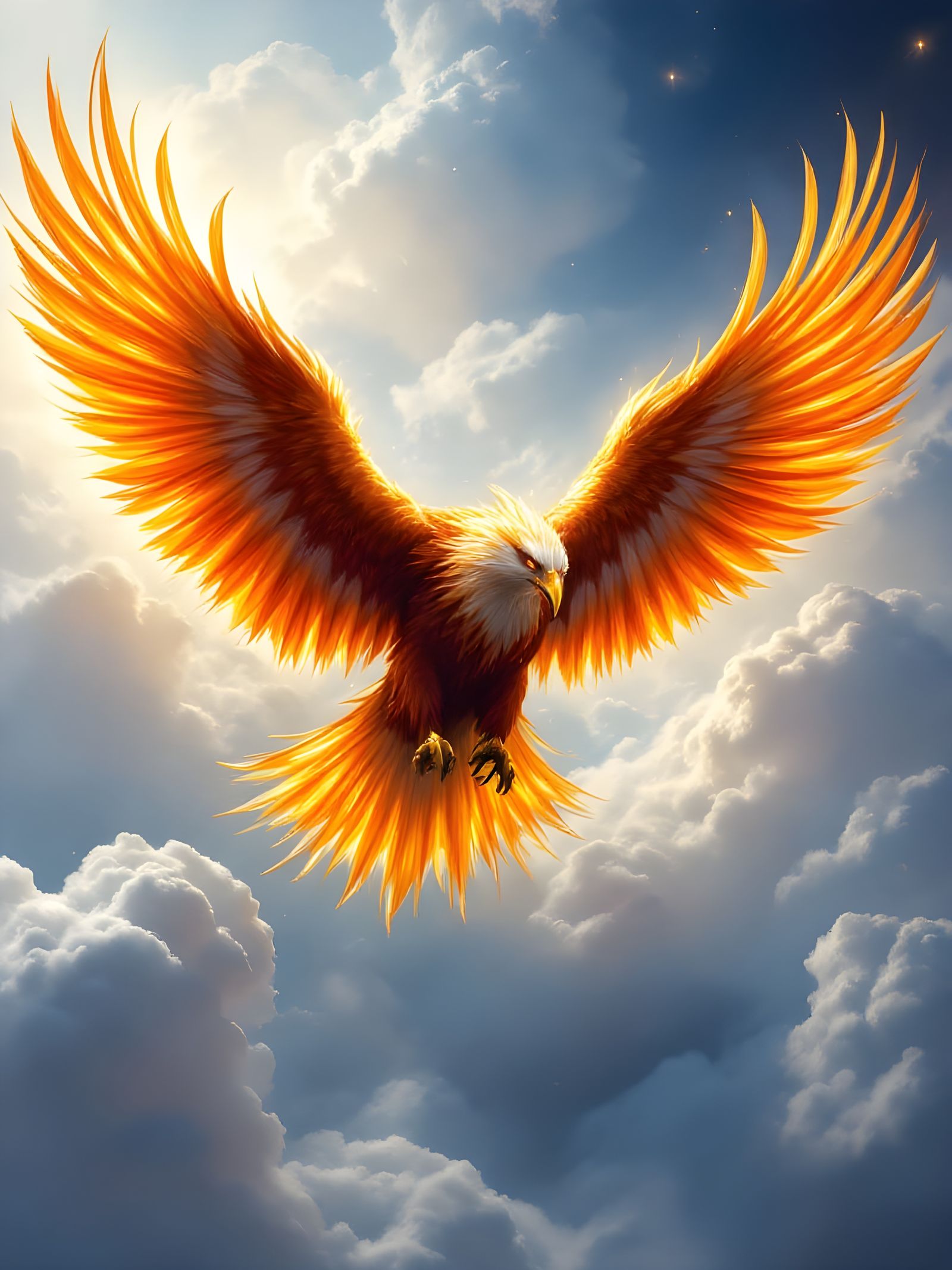 Majestic Phoenix Eagle Soars Through Golden Light